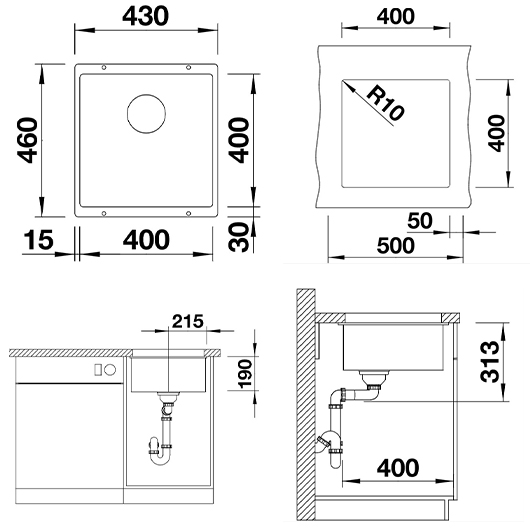 Кухонная мойка Blanco Subline 400-U мягкий белый, отводная арматура InFino
