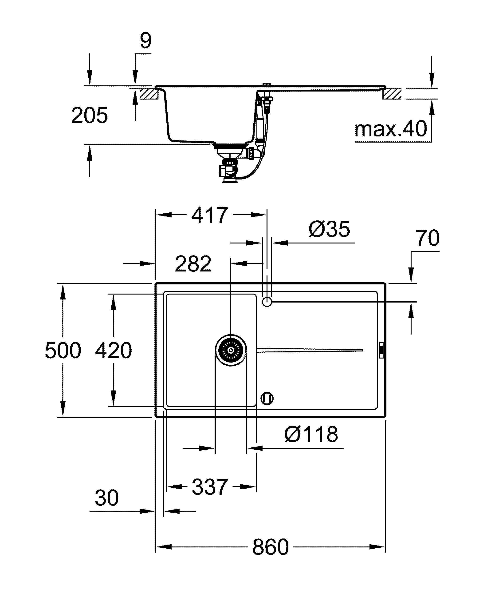 Мойка для кухни Grohe K400 серый гранит композит (31640AT0)