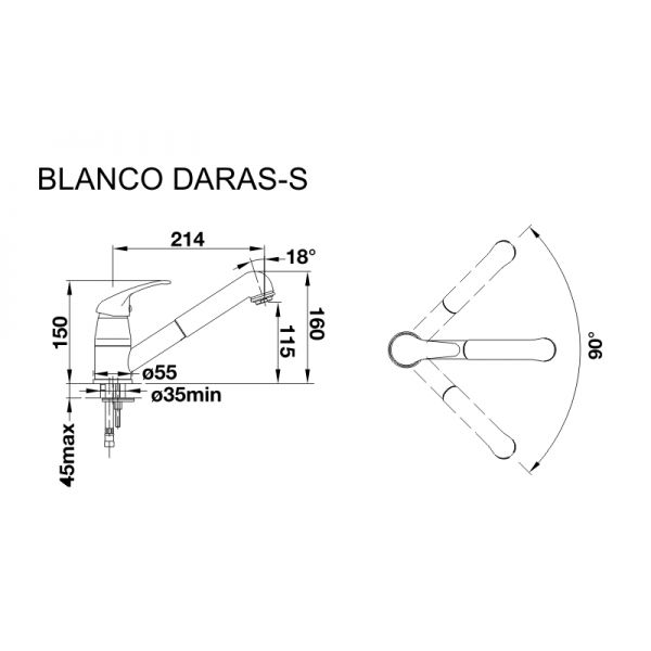 Смеситель для кухни Blanco Daras-S вулканический серый однорычажный 526936