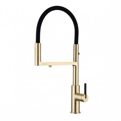 Смеситель для кухни Paulmark TORNADO To213402-LG гибкий излив с подключением фильтра глянцевый светлое брашированное золото