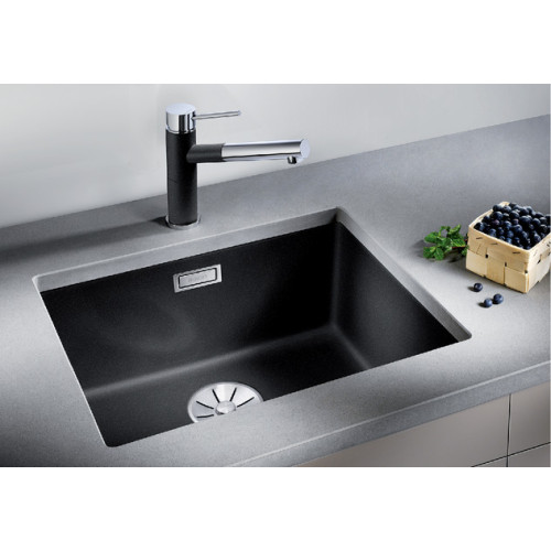 Кухонная мойка Blanco SUBLINE 400-U Silgranit черный, отводная арматура InFino 525990