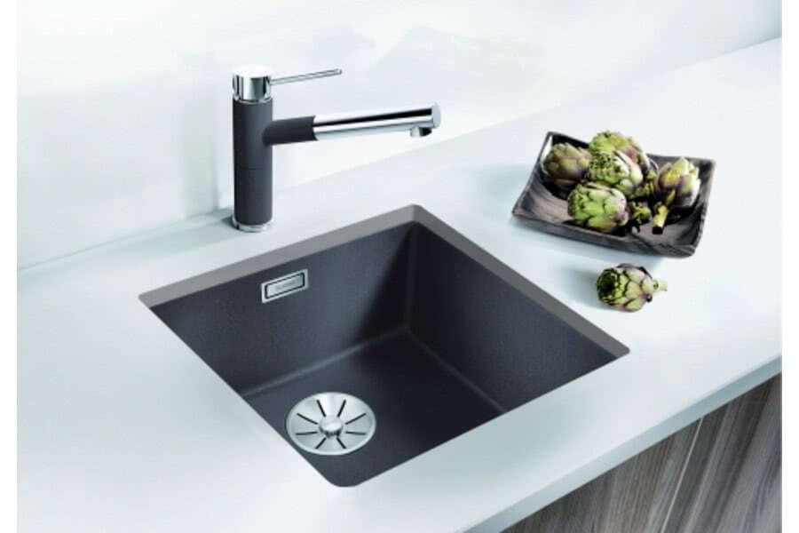 Кухонная мойка Blanco SUBLINE 400-U Silgranit серый беж, отводная арматура InFino 523429