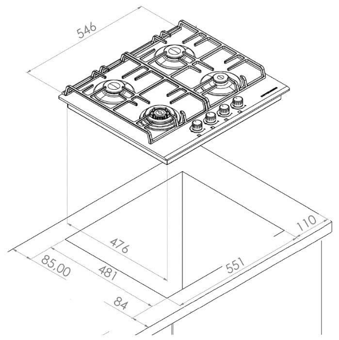 Газовая варочная панель Kuppersberg FQ 63 B