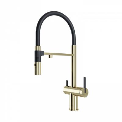 Смеситель для кухни Paulmark GRAVITY Gr213888-LG с подключением фильтра и гибким изливом светлое золото