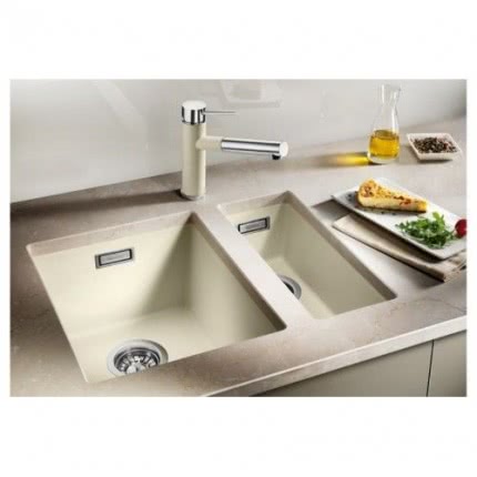 Кухонная мойка Blanco SUBLINE 160-U Silgranit тёмная скала, отводная арматура InFino 523397