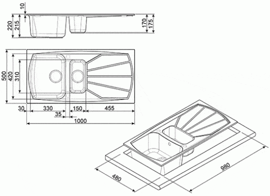 Мойка для кухни Smeg LSE1015A-2 антрацит