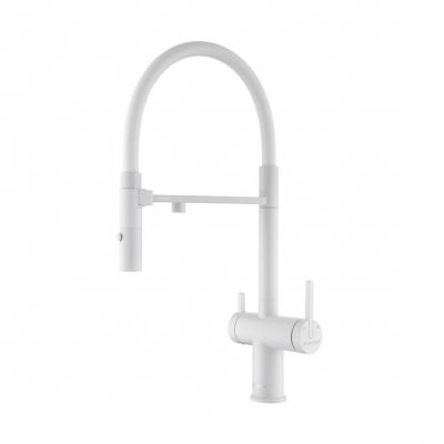 Смеситель для кухни Paulmark GRAVITY Gr213888-WH с подключением фильтра и гибким изливом белый матовый