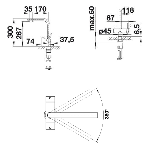 Смеситель для кухни Blanco FONTAS II с подключением фильтра черный матовый 526670